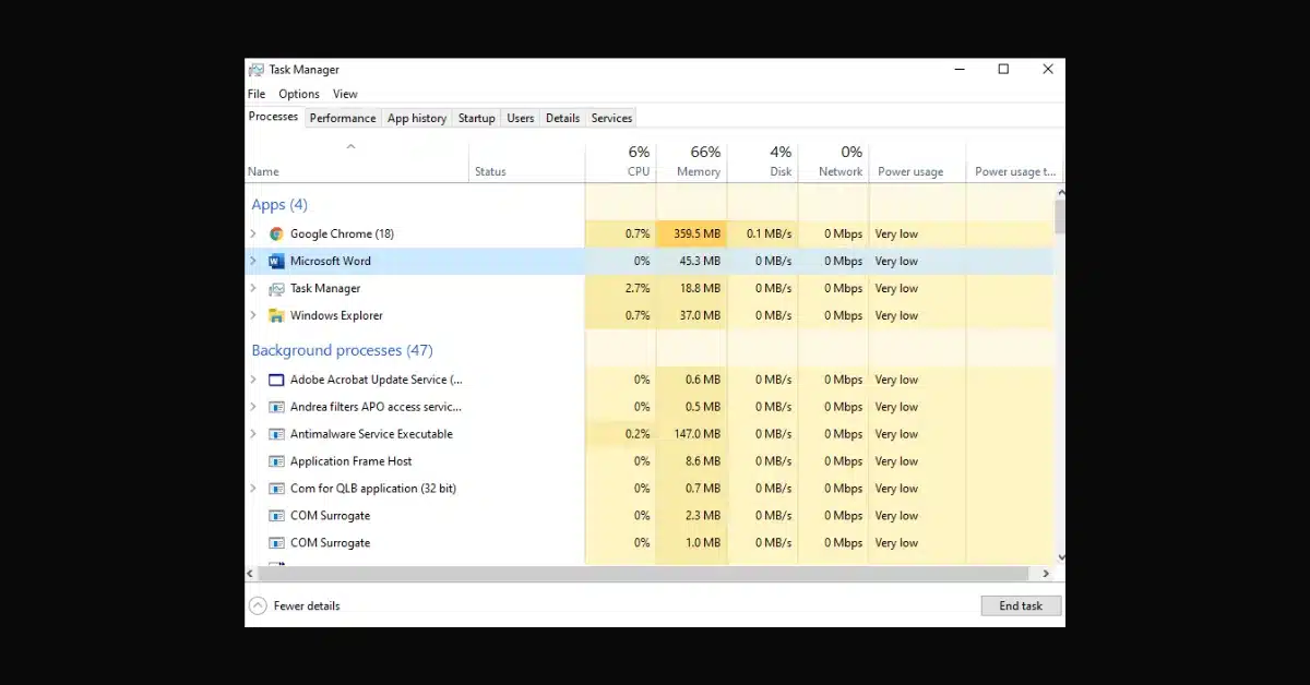 Task Manager windows